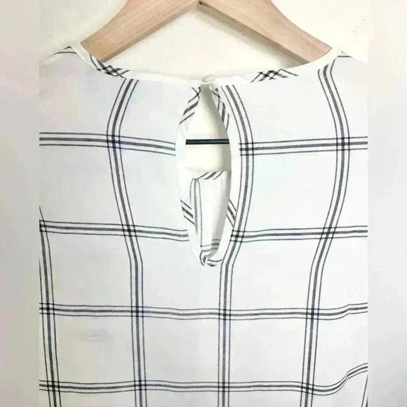 LAUNDRY BY SHELLI SEGAL Windowpane Check Blouse White Navy Blue Size X-Small - Picture 3 of 11
